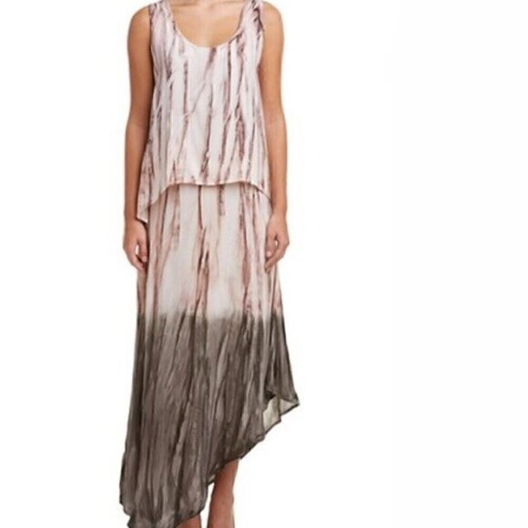 XCVI Cream Brown Ombre Tie Dye Sleeveless Layered Asymmetrical Maxi Dress Sz XS - Picture 1 of 14
